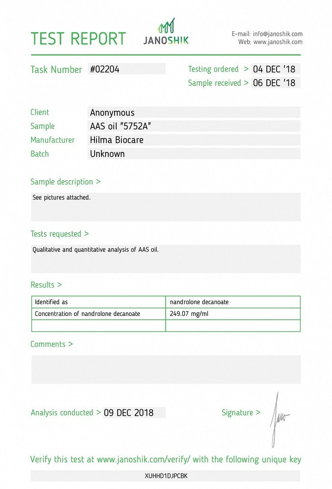 Hilma Nandrolone Decanoate Lab Test