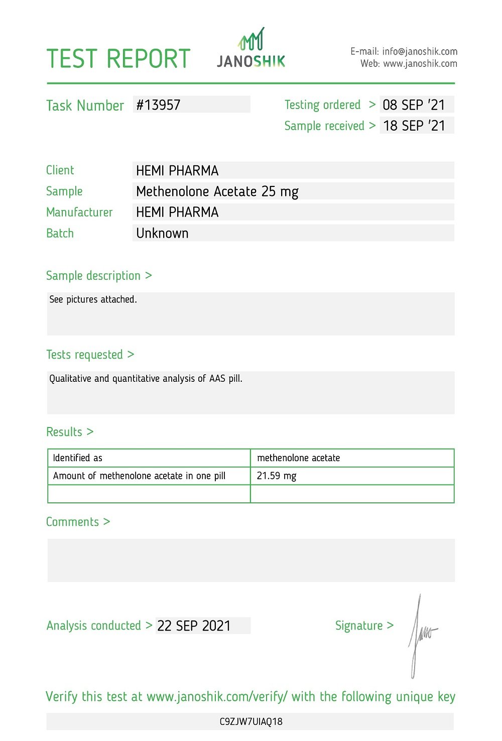 Hemi Pharma Methenolone Acetate Lab Test Report