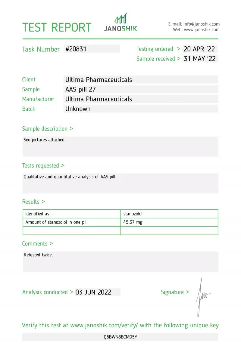 Ultima Stan 50 Lab Test